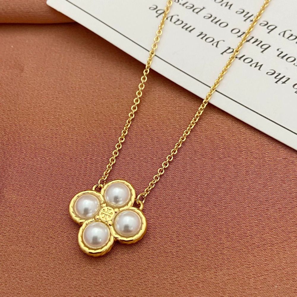 Tory Burch Faux Pearl Clover Pendant Necklace